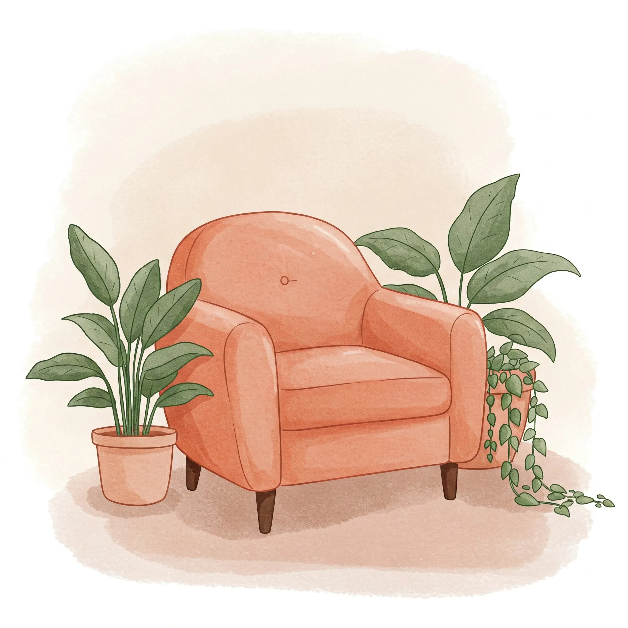Ilustaricón de sofa y plantas